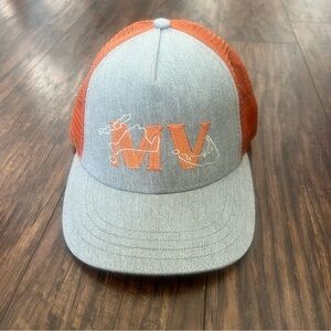 Slip77 Martha’s vineyard locals only gray and orange mesh snap back trucker hat